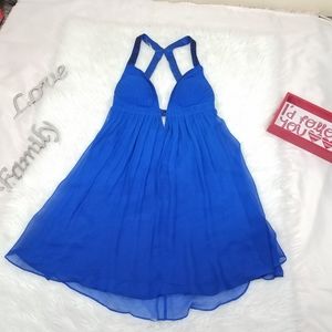 Beaded Cross Strap Open Back Empíreo Waist Royal Blue